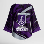 Fremantle Dockers Australian Football Kimono Sleeve Blouse Athletic Hero Mascot With Indigenous Pattern Art
