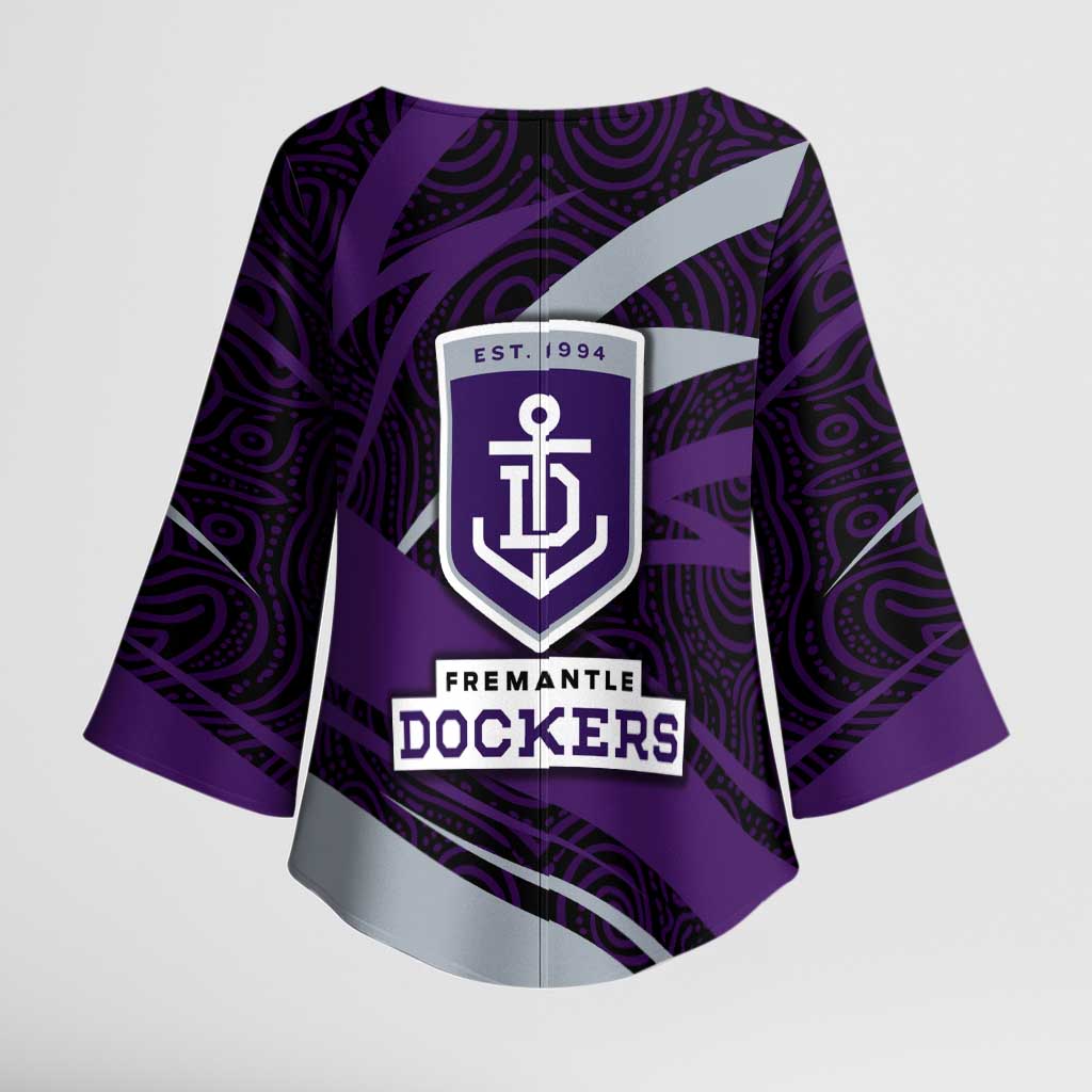Fremantle Dockers Australian Football Kimono Sleeve Blouse Athletic Hero Mascot With Indigenous Pattern Art