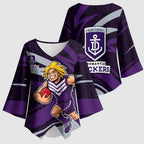 Fremantle Dockers Australian Football Kimono Sleeve Blouse Athletic Hero Mascot With Indigenous Pattern Art