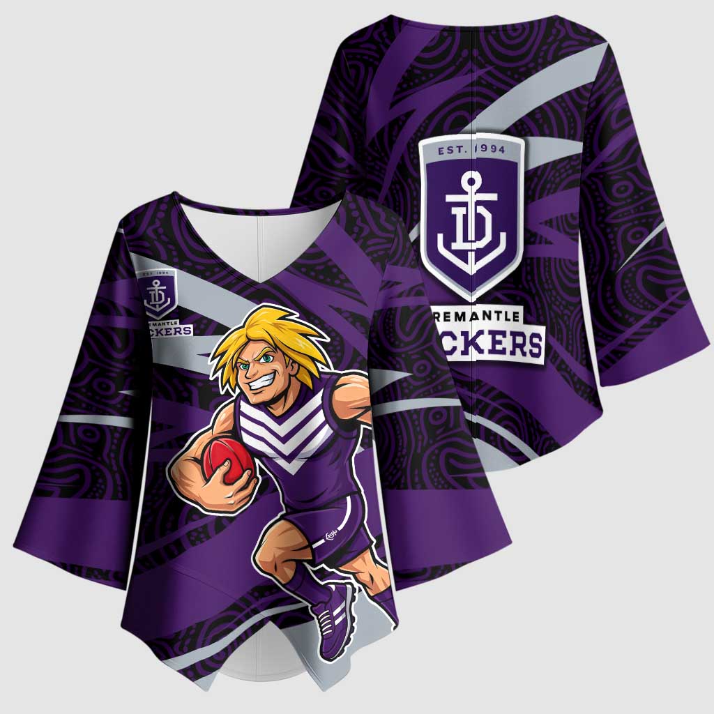 Fremantle Dockers Australian Football Kimono Sleeve Blouse Athletic Hero Mascot With Indigenous Pattern Art