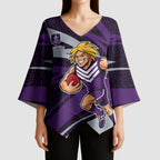 Fremantle Dockers Australian Football Kimono Sleeve Blouse Athletic Hero Mascot With Indigenous Pattern Art