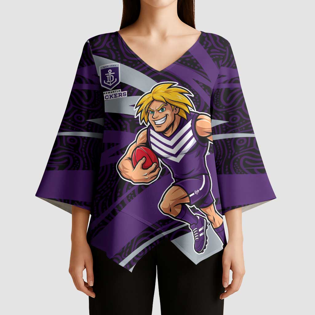Fremantle Dockers Australian Football Kimono Sleeve Blouse Athletic Hero Mascot With Indigenous Pattern Art
