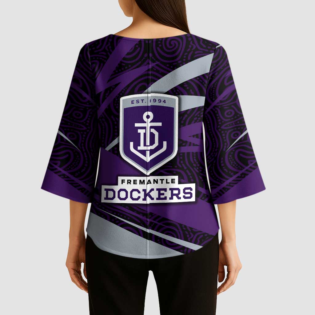Fremantle Dockers Australian Football Kimono Sleeve Blouse Athletic Hero Mascot With Indigenous Pattern Art