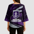 Fremantle Dockers Australian Football Kimono Sleeve Blouse Athletic Hero Mascot With Indigenous Pattern Art
