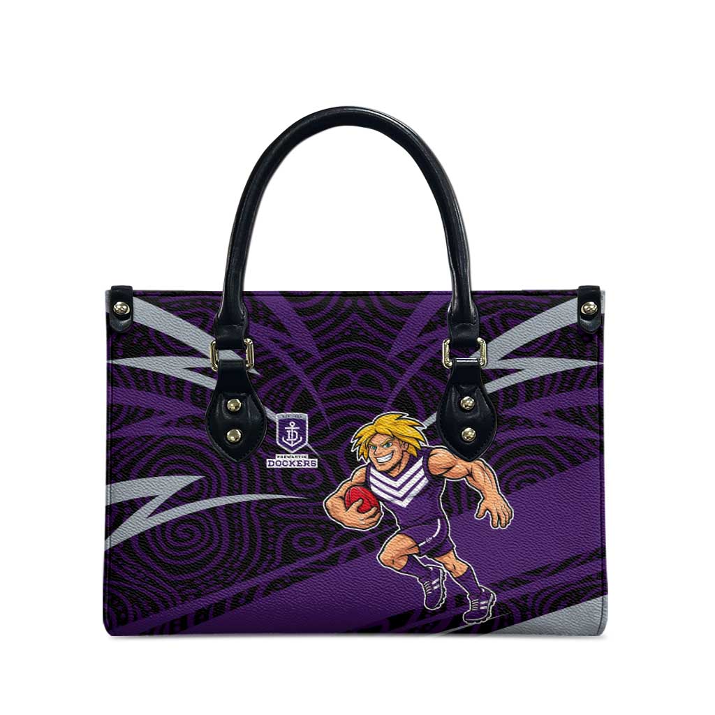 Fremantle Dockers Australian Football Leather Bag Athletic Hero Mascot With Indigenous Pattern Art