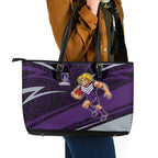 Fremantle Dockers Australian Football Leather Tote Bag Athletic Hero Mascot With Indigenous Pattern Art
