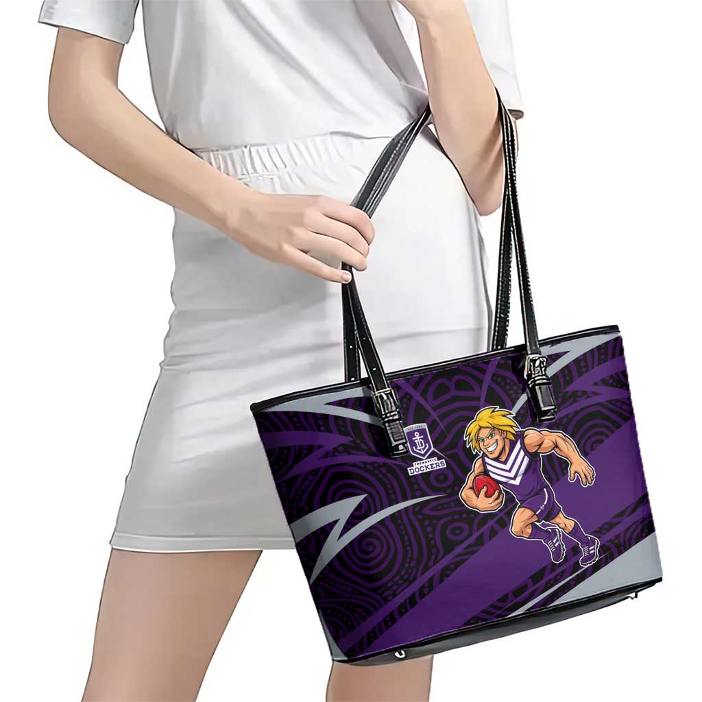 Fremantle Dockers Australian Football Leather Tote Bag Athletic Hero Mascot With Indigenous Pattern Art
