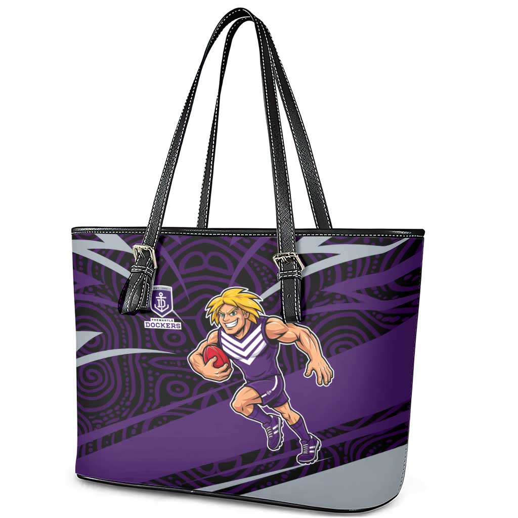Fremantle Dockers Australian Football Leather Tote Bag Athletic Hero Mascot With Indigenous Pattern Art