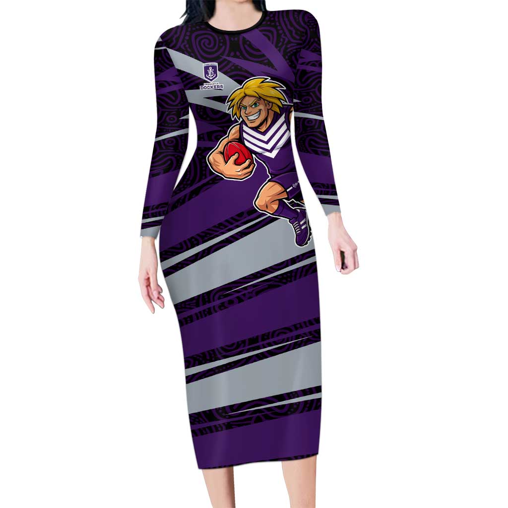 Fremantle Dockers Australian Football Long Sleeve Bodycon Dress Athletic Hero Mascot With Indigenous Pattern Art