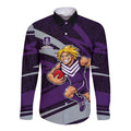 Fremantle Dockers Australian Football Long Sleeve Button Shirt Athletic Hero Mascot With Indigenous Pattern Art