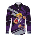Fremantle Dockers Australian Football Long Sleeve Button Shirt Athletic Hero Mascot With Indigenous Pattern Art