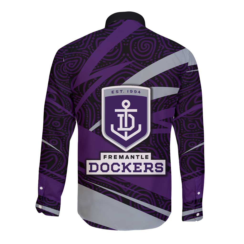 Fremantle Dockers Australian Football Long Sleeve Button Shirt Athletic Hero Mascot With Indigenous Pattern Art