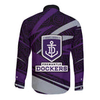 Fremantle Dockers Australian Football Long Sleeve Button Shirt Athletic Hero Mascot With Indigenous Pattern Art