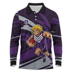Fremantle Dockers Australian Football Long Sleeve Polo Shirt Athletic Hero Mascot With Indigenous Pattern Art