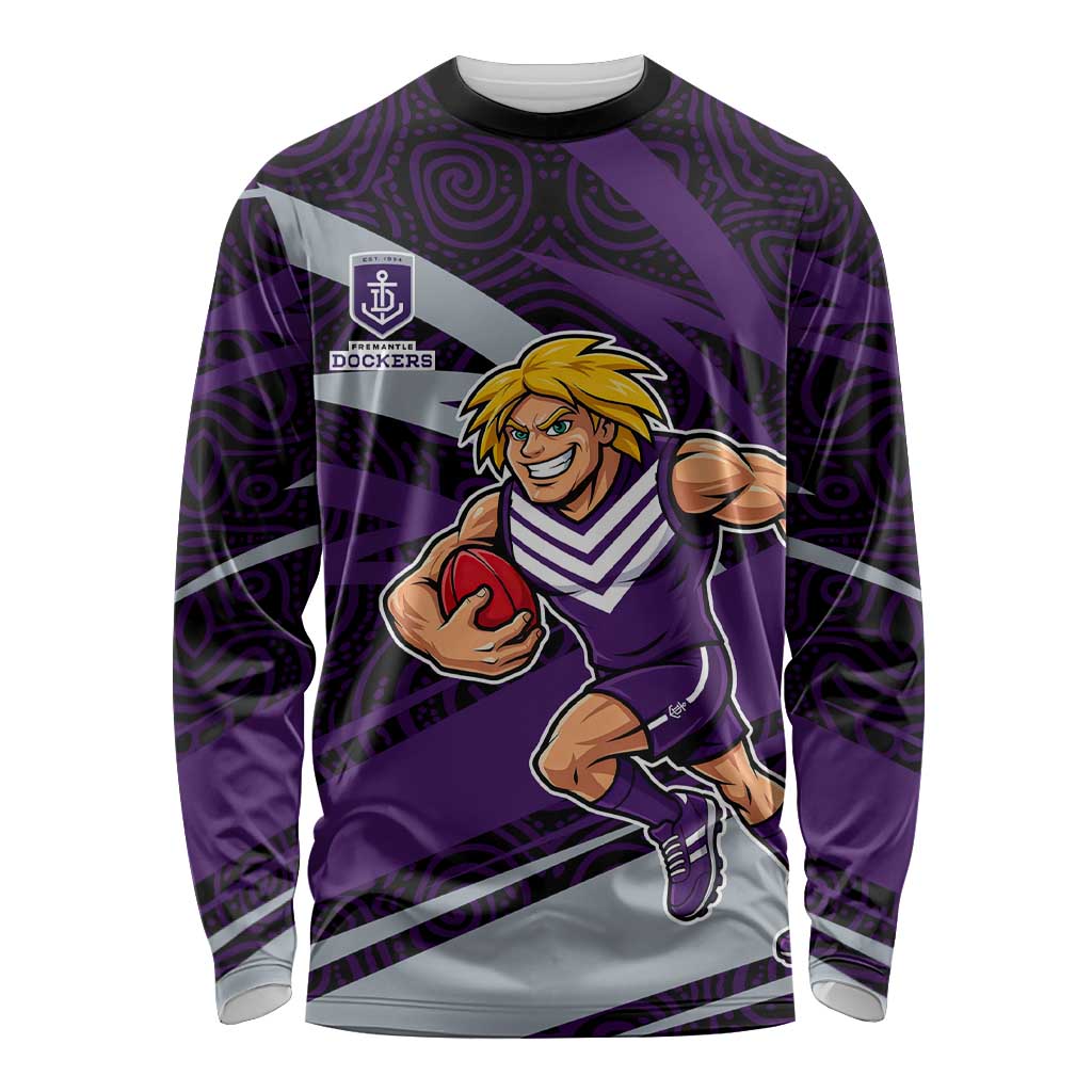 Fremantle Dockers Australian Football Long Sleeve Shirt Athletic Hero Mascot With Indigenous Pattern Art