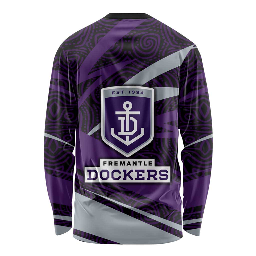 Fremantle Dockers Australian Football Long Sleeve Shirt Athletic Hero Mascot With Indigenous Pattern Art