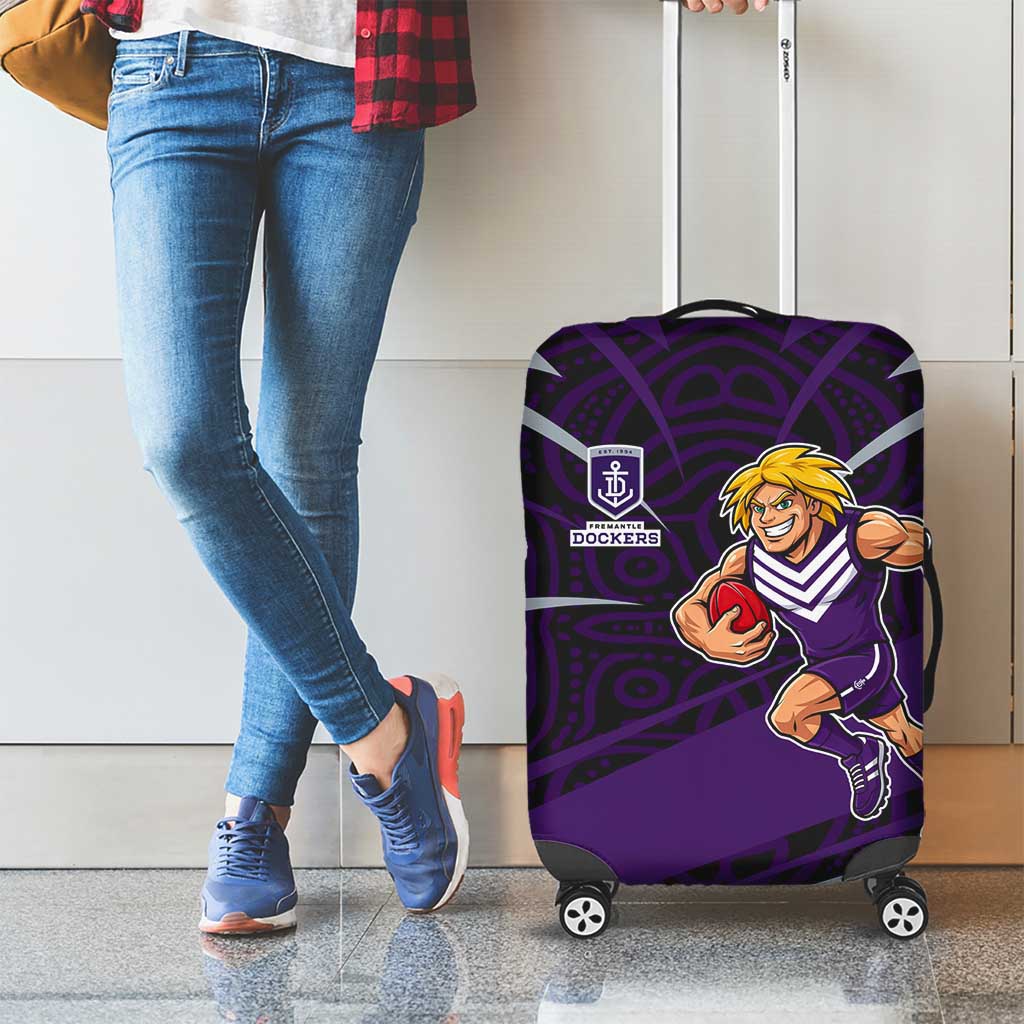 Fremantle Dockers Australian Football Luggage Cover Athletic Hero Mascot With Indigenous Pattern Art