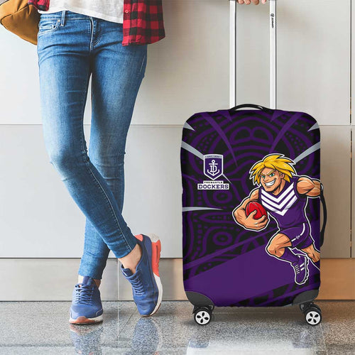 Fremantle Dockers Australian Football Luggage Cover Athletic Hero Mascot With Indigenous Pattern Art
