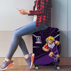 Fremantle Dockers Australian Football Luggage Cover Athletic Hero Mascot With Indigenous Pattern Art