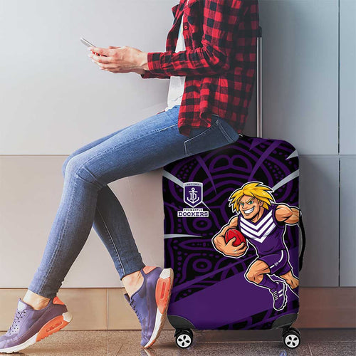 Fremantle Dockers Australian Football Luggage Cover Athletic Hero Mascot With Indigenous Pattern Art