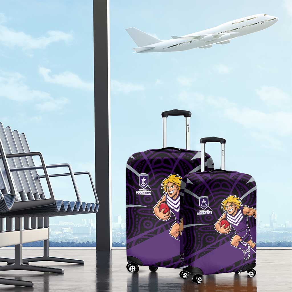 Fremantle Dockers Australian Football Luggage Cover Athletic Hero Mascot With Indigenous Pattern Art