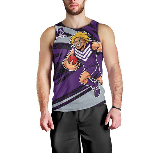 Fremantle Dockers Australian Football Men Tank Top Athletic Hero Mascot With Indigenous Pattern Art