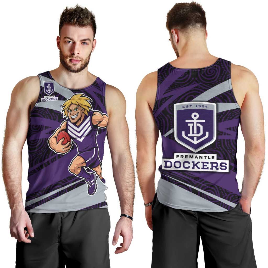 Fremantle Dockers Australian Football Men Tank Top Athletic Hero Mascot With Indigenous Pattern Art