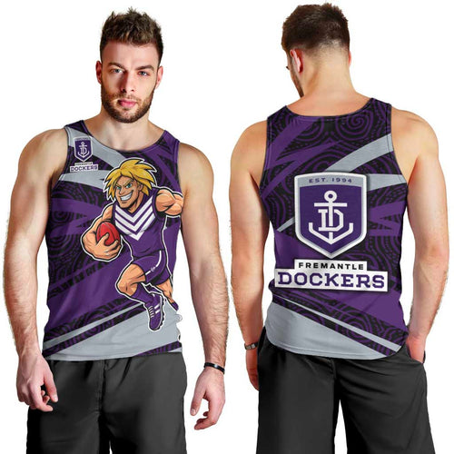 Fremantle Dockers Australian Football Men Tank Top Athletic Hero Mascot With Indigenous Pattern Art