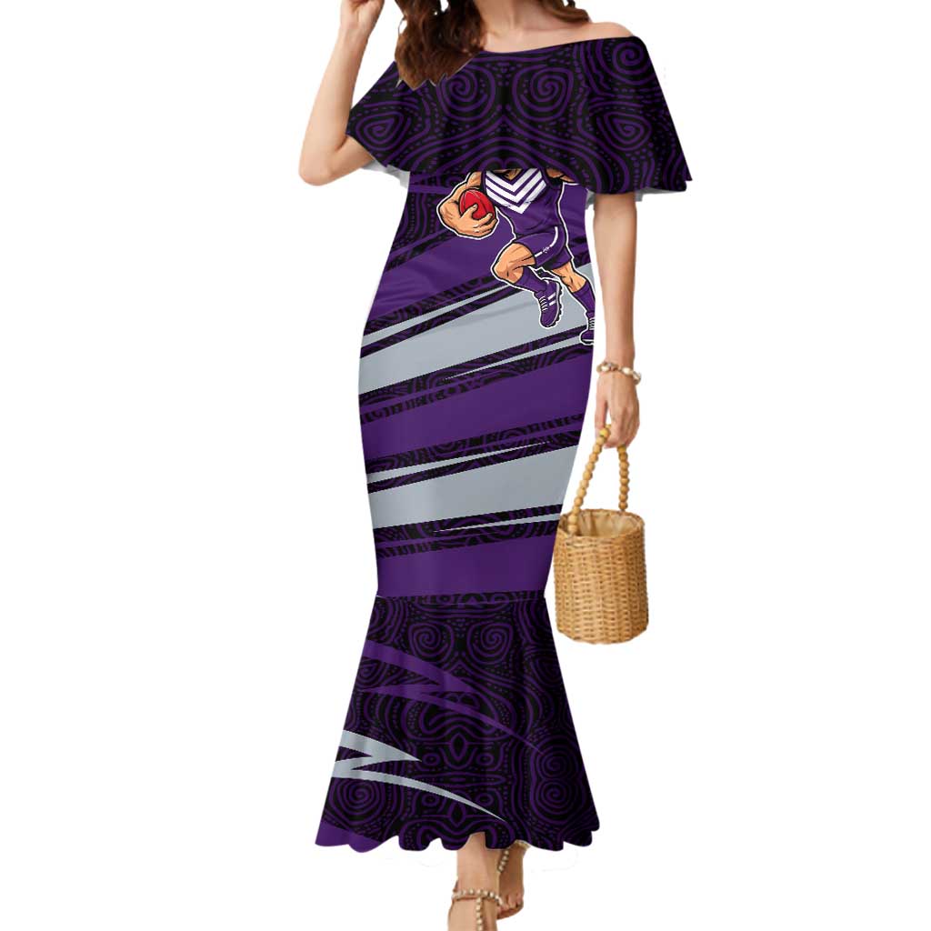 Fremantle Dockers Australian Football Mermaid Dress Athletic Hero Mascot With Indigenous Pattern Art