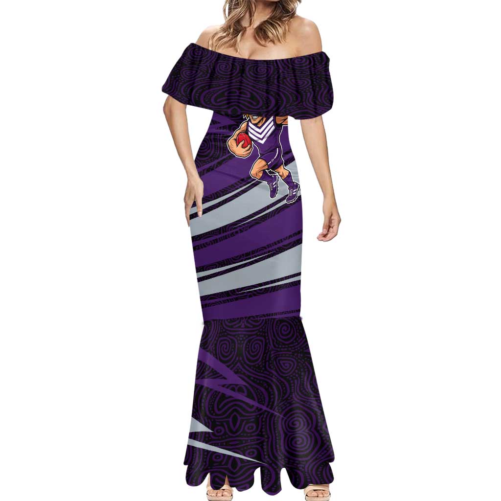 Fremantle Dockers Australian Football Mermaid Dress Athletic Hero Mascot With Indigenous Pattern Art