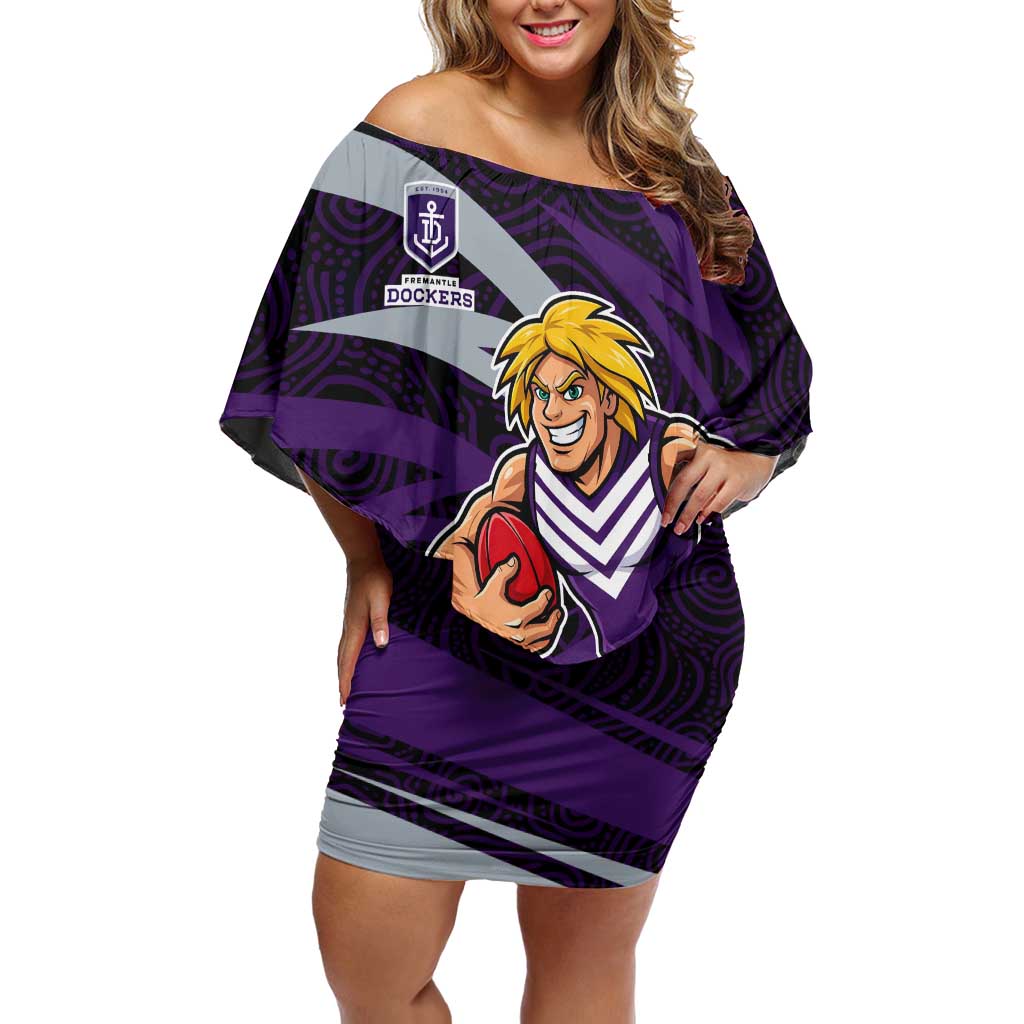 Fremantle Dockers Australian Football Off Shoulder Short Dress Athletic Hero Mascot With Indigenous Pattern Art