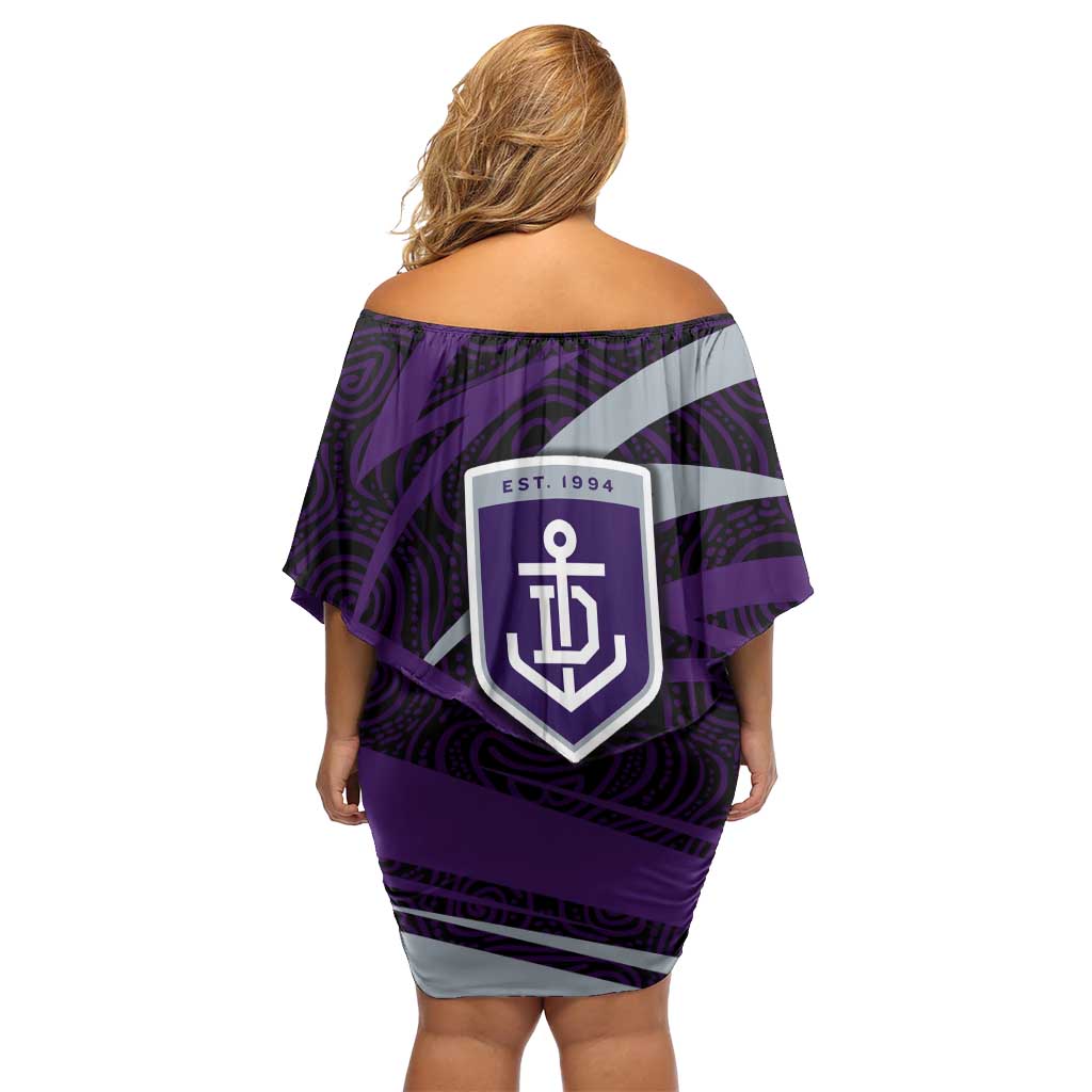 Fremantle Dockers Australian Football Off Shoulder Short Dress Athletic Hero Mascot With Indigenous Pattern Art
