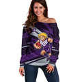 Fremantle Dockers Australian Football Off Shoulder Sweater Athletic Hero Mascot With Indigenous Pattern Art