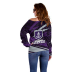 Fremantle Dockers Australian Football Off Shoulder Sweater Athletic Hero Mascot With Indigenous Pattern Art