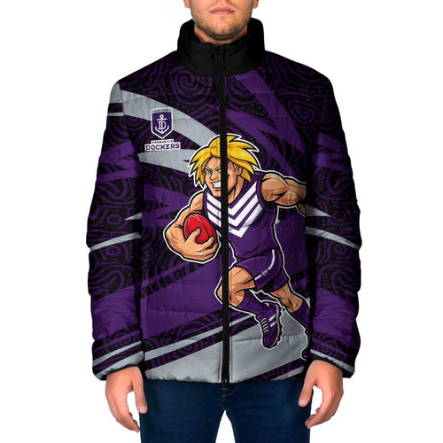 Fremantle Dockers Australian Football Padded Jacket Athletic Hero Mascot With Indigenous Pattern Art