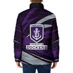 Fremantle Dockers Australian Football Padded Jacket Athletic Hero Mascot With Indigenous Pattern Art