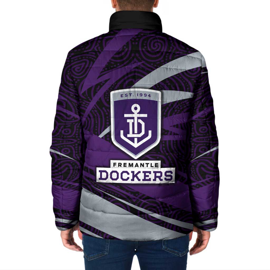 Fremantle Dockers Australian Football Padded Jacket Athletic Hero Mascot With Indigenous Pattern Art