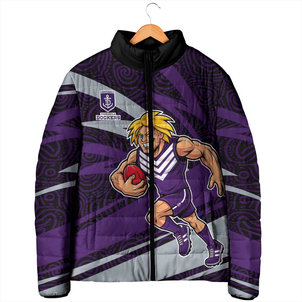 Fremantle Dockers Australian Football Padded Jacket Athletic Hero Mascot With Indigenous Pattern Art