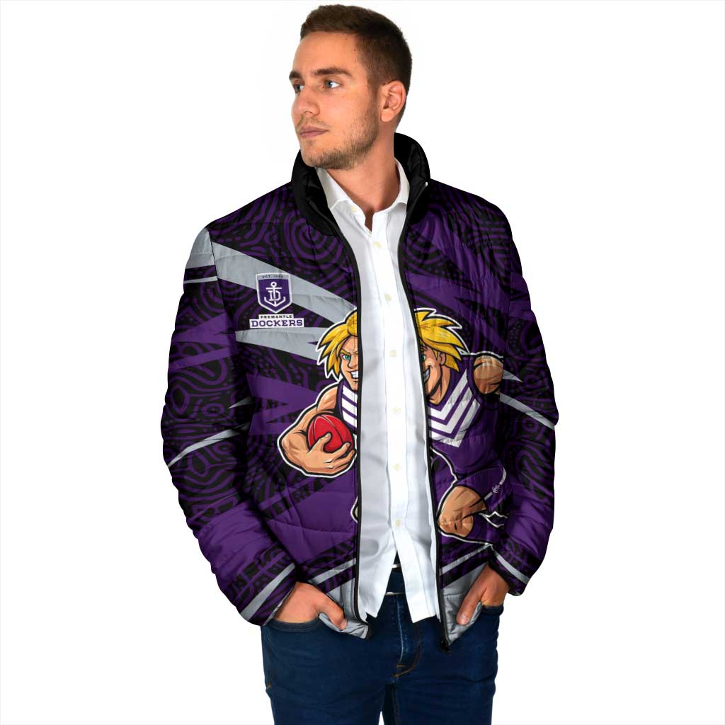 Fremantle Dockers Australian Football Padded Jacket Athletic Hero Mascot With Indigenous Pattern Art