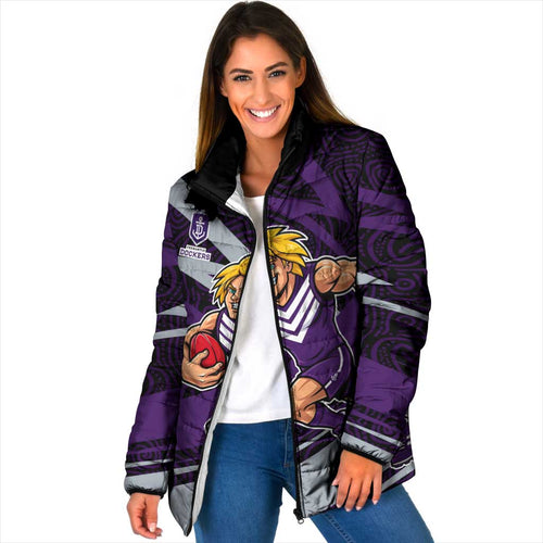 Fremantle Dockers Australian Football Padded Jacket Athletic Hero Mascot With Indigenous Pattern Art