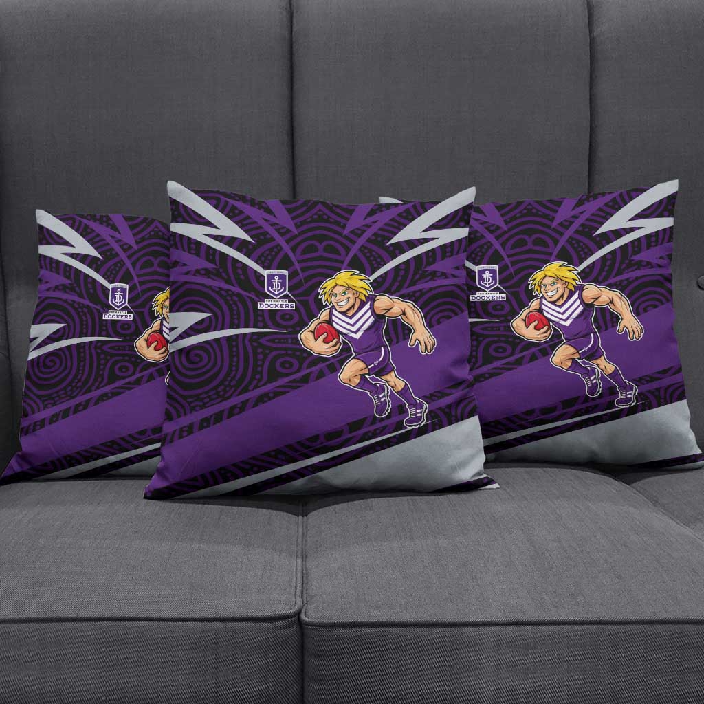 Fremantle Dockers Australian Football Pillow Cover Athletic Hero Mascot With Indigenous Pattern Art
