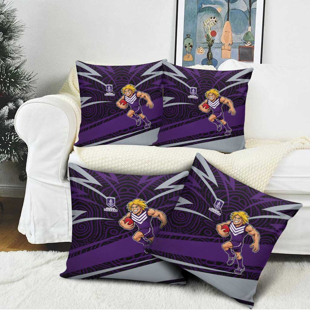 Fremantle Dockers Australian Football Pillow Cover Athletic Hero Mascot With Indigenous Pattern Art