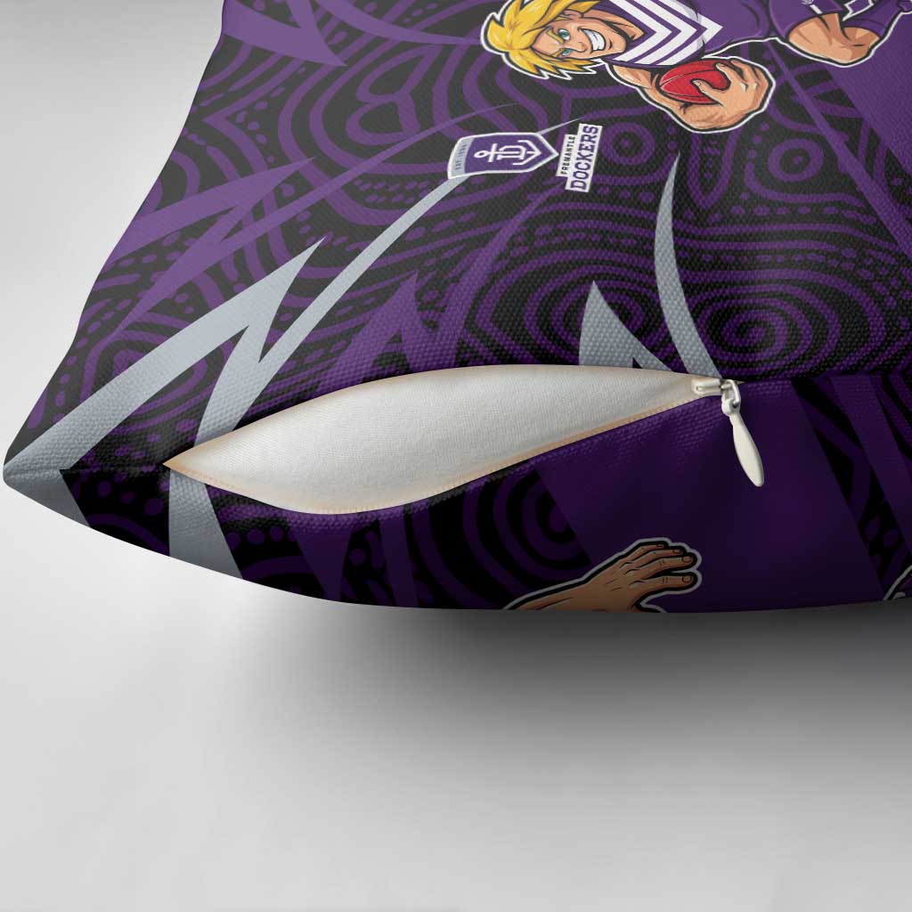 Fremantle Dockers Australian Football Pillow Cover Athletic Hero Mascot With Indigenous Pattern Art