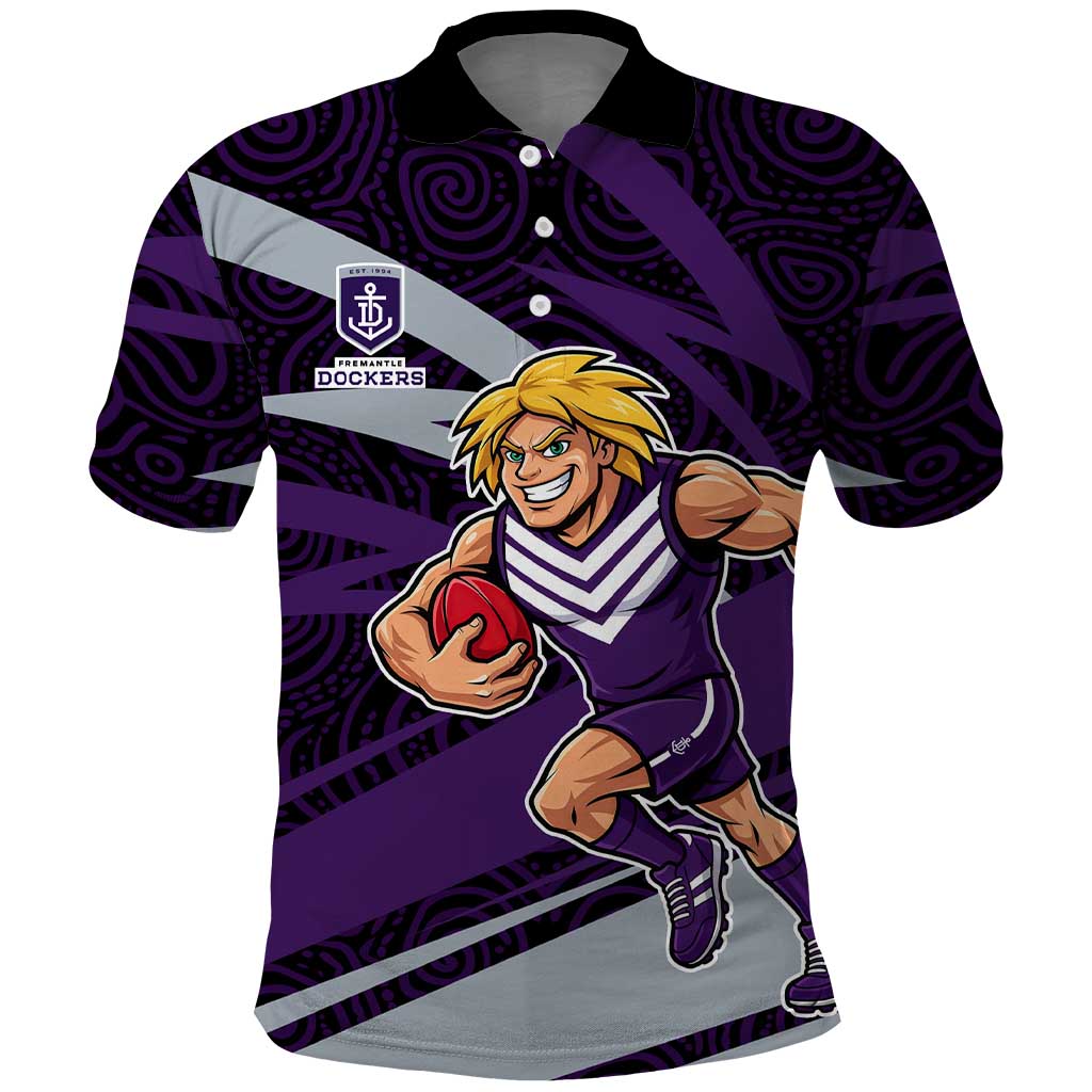 Fremantle Dockers Australian Football Polo Shirt Athletic Hero Mascot With Indigenous Pattern Art