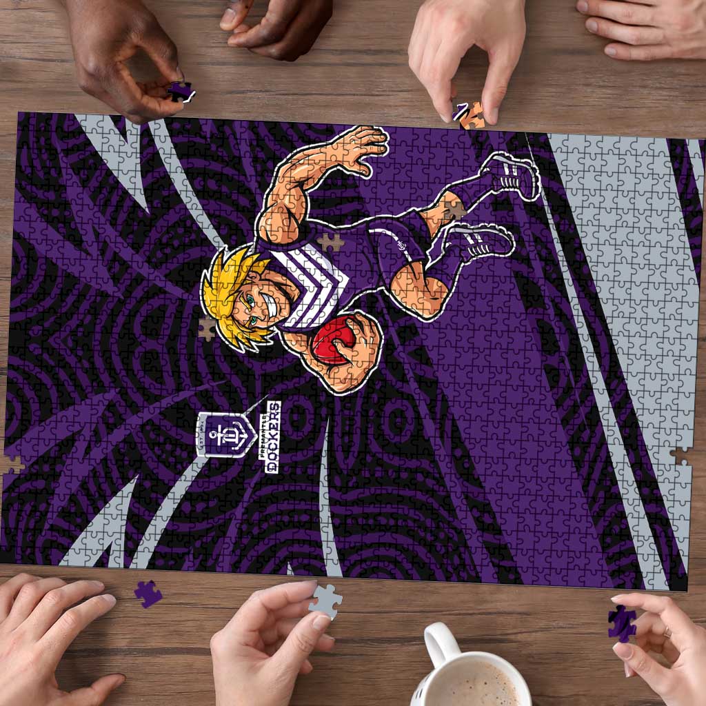 Fremantle Dockers Australian Football Puzzle Athletic Hero Mascot With Indigenous Pattern Art
