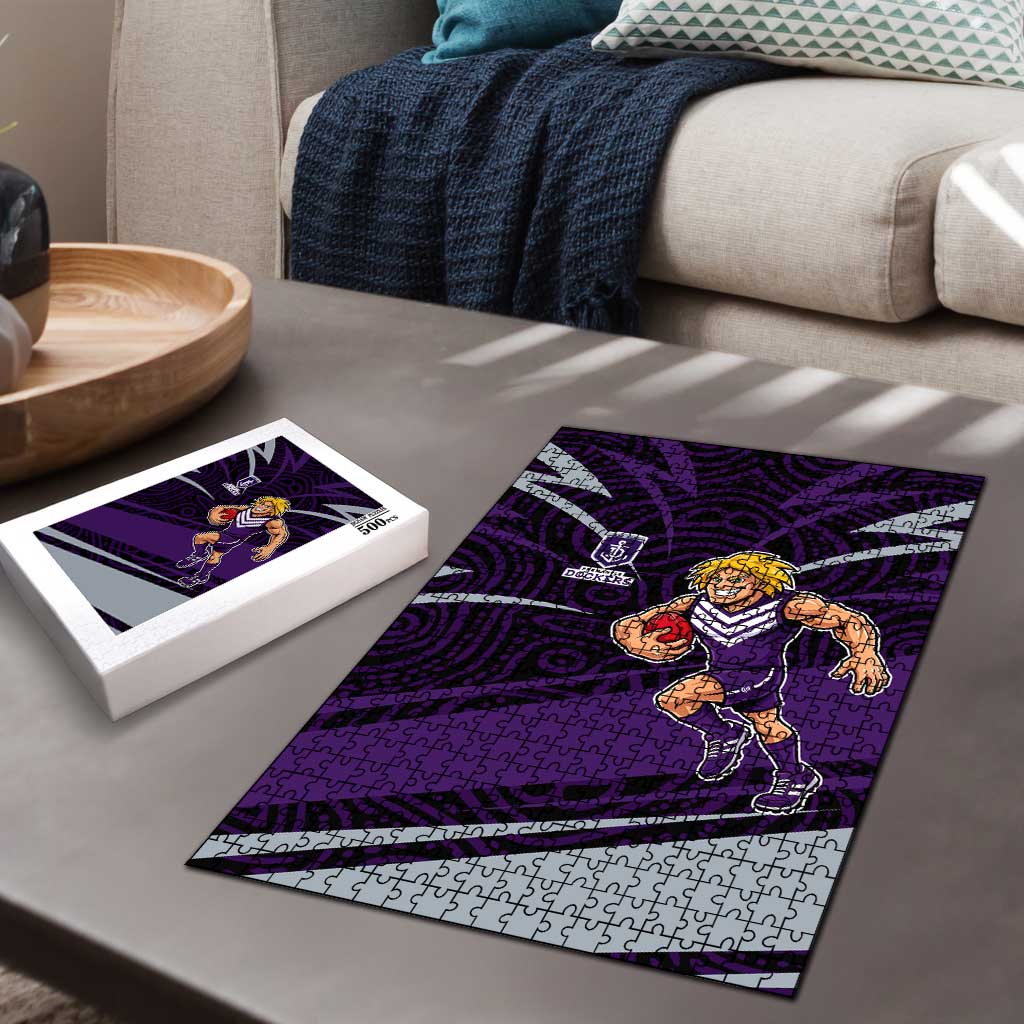 Fremantle Dockers Australian Football Puzzle Athletic Hero Mascot With Indigenous Pattern Art