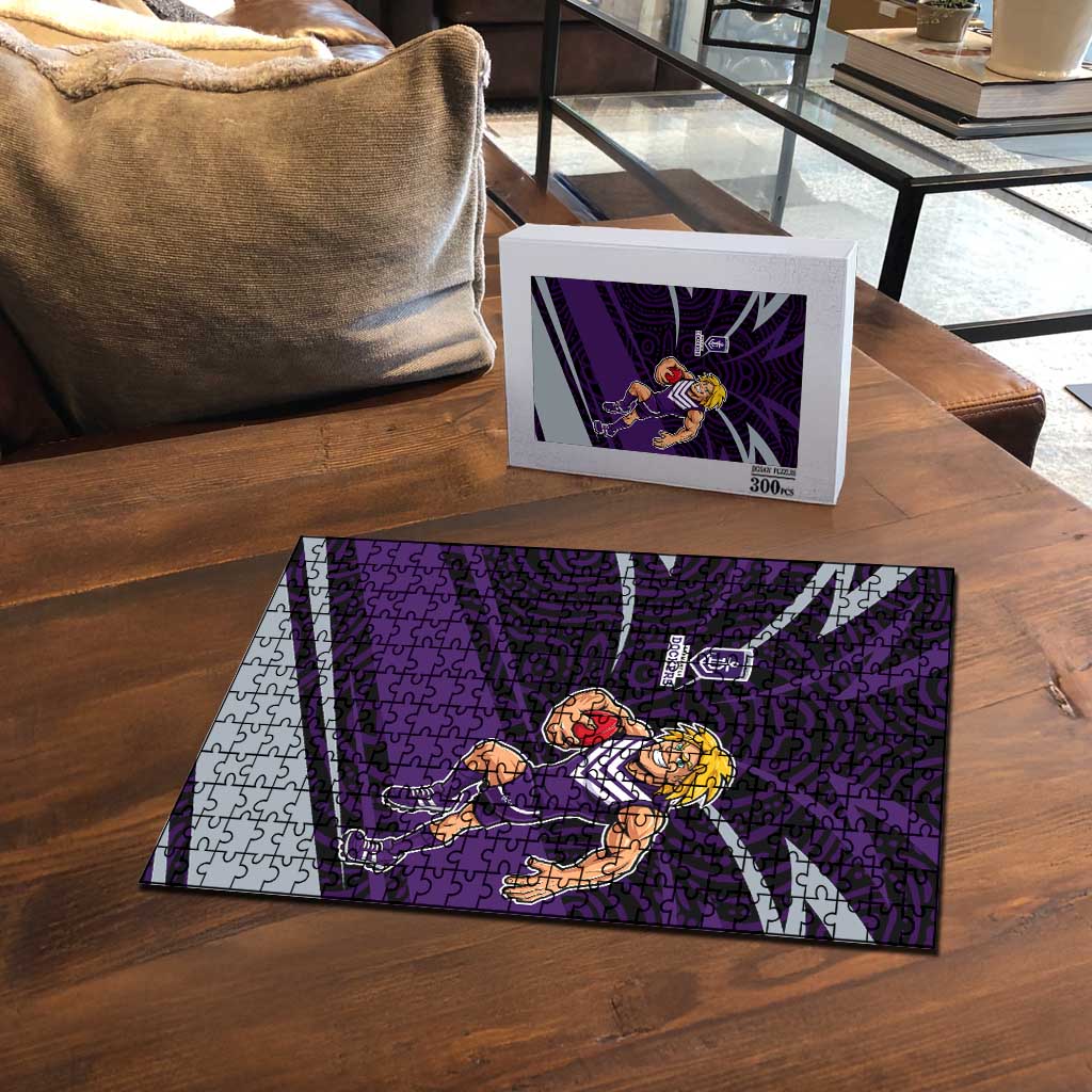 Fremantle Dockers Australian Football Puzzle Athletic Hero Mascot With Indigenous Pattern Art