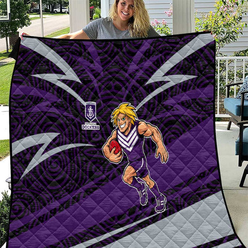 Fremantle Dockers Australian Football Quilt Athletic Hero Mascot With Indigenous Pattern Art