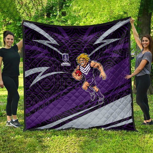 Fremantle Dockers Australian Football Quilt Athletic Hero Mascot With Indigenous Pattern Art