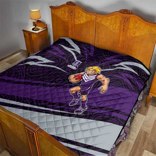 Fremantle Dockers Australian Football Quilt Athletic Hero Mascot With Indigenous Pattern Art